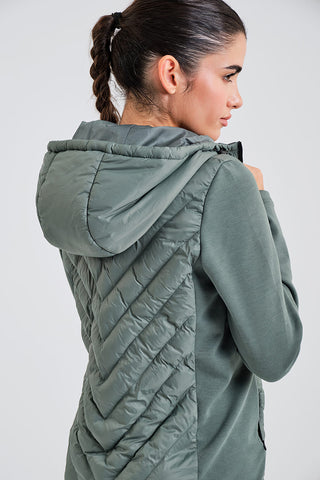 Chaqueta Acolchada Verde con Capucha para Mujer