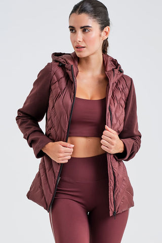 Chaqueta Acolchada Burdeos con Capucha para Mujer