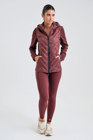 Chaqueta Acolchada Burdeos con Capucha para Mujer