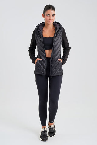 Chaqueta Acolchada Negra con Capucha para Mujer