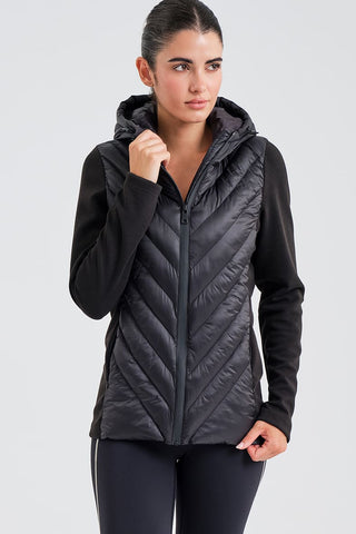 Chaqueta Acolchada Negra con Capucha para Mujer
