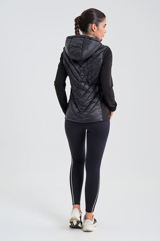Chaqueta Acolchada Negra con Capucha para Mujer