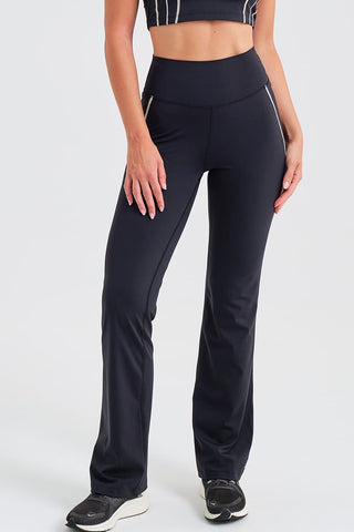 Leggings Acampanados Negros con Contraste y Cintura Compresiva