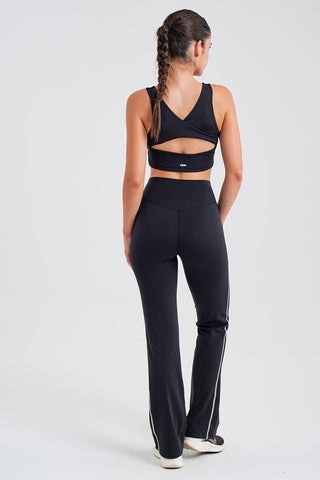 Leggings Acampanados Negros con Contraste y Cintura Compresiva