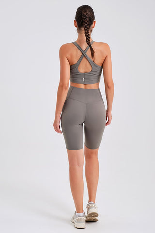 Leggings Ciclistas Grises con Bolsillos y Cintura Compresiva