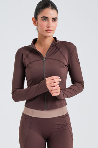 Chaqueta Deportiva Ajustada con Cremallera Marrón