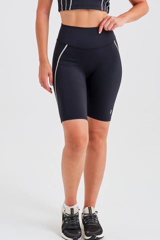 Leggings Ciclistas Negros con Cintura Compresiva y Detalle en Contraste